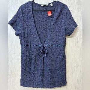 NWT Vintage Swift by Avenue 14/16 Plus Navy Blue Textured Tie Front Cardigan Top